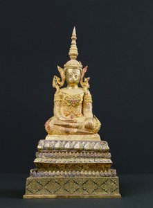 瞑想に座った仏、ラタナコーシン時代（1782-1910）（金と貴石）